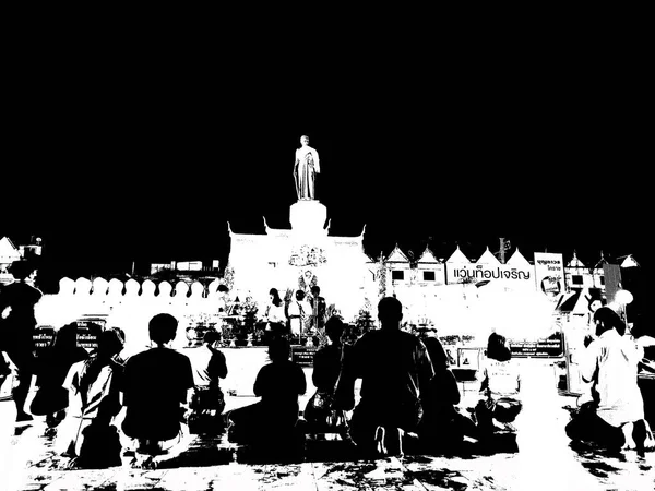 Tayland Orta Kesimindeki Anıtların Manzarası Siyah Beyaz — Stok fotoğraf