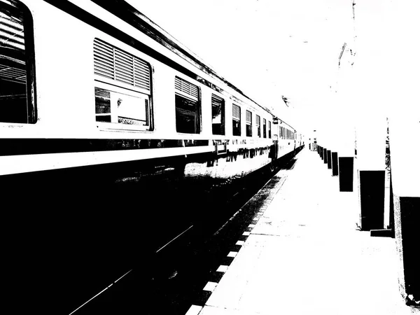 Tren Tailandés Estación Tren Ilustración Blanco Negro —  Fotos de Stock