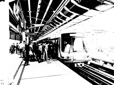 Şehir merkezindeki gökyüzü tren istasyonunun manzarası..