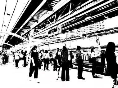 Şehir merkezindeki gökyüzü tren istasyonunun manzarası..