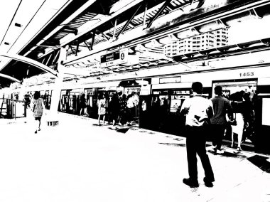 Şehir merkezindeki gökyüzü tren istasyonunun manzarası..