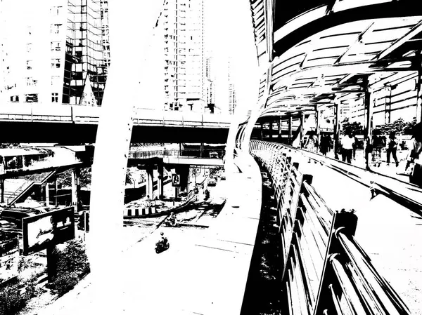 Paisaje Bangkok Tailandia Ilustración Blanco Negro — Foto de Stock