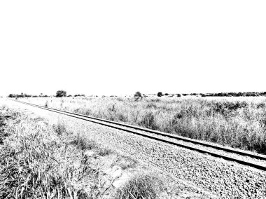 Tayland 'daki karayolu ve demiryollarının manzarası siyah ve beyaz çizimler.