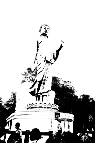 Paesaggio Della Statua Buddha Piedi Illustrazione Bianco Nero — Foto Stock