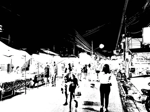 Landscape Commercial Districts Markets City Center Provinces Thailand Black White — Zdjęcie stockowe