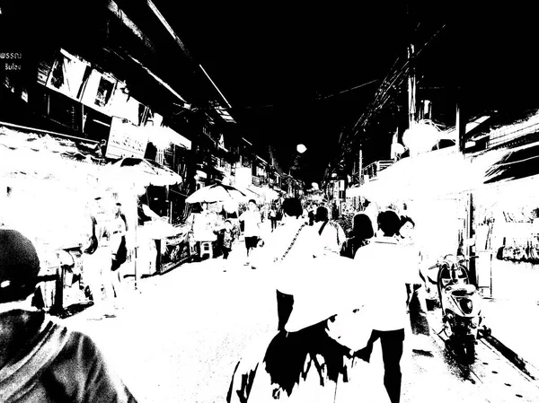 Landscape Commercial Districts Markets City Center Provinces Thailand Black White — стокове фото