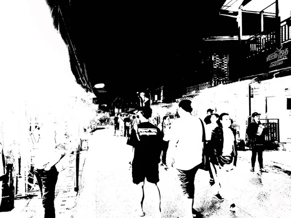 Landscape Commercial Districts Markets City Center Provinces Thailand Black White — Stock fotografie