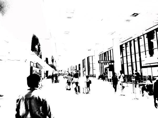 Пейзаж Терминала Аэропорта Черно Белая Иллюстрация — стоковое фото