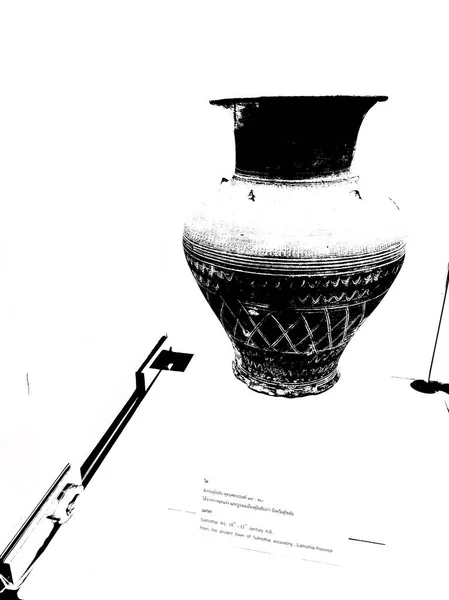 Antik Tárgyak Ősi Thai Művészet Fekete Fehér Illusztráció — Stock Fotó