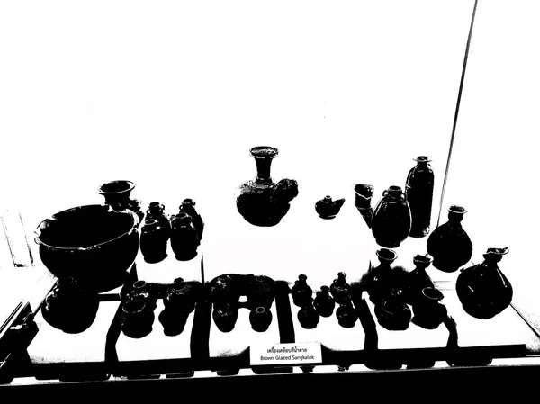 Antique Objects Ancient Thai Art Black White Illustration — Stock Photo, Image