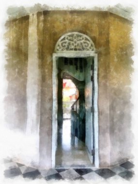 Eski bina kapısı suluboya stili çizim empresyonisti.