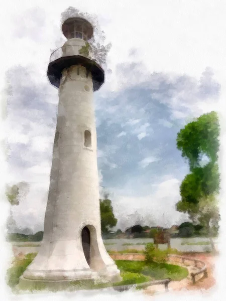 Landscape Lighthouse River Watercolor Style Illustration Impressionist Painting — Fotografia de Stock