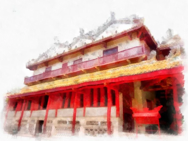 landscape of ancient buildings in ancient chinese architecture watercolor style illustration impressionist painting.