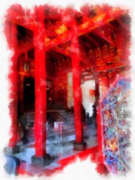 landscape of ancient buildings in ancient chinese architecture watercolor style illustration impressionist painting.