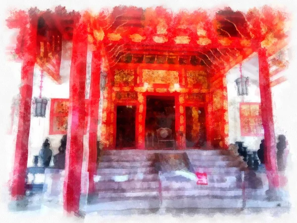 Landscape Ancient Buildings Ancient Chinese Architecture Watercolor Style Illustration Impressionist — ストック写真