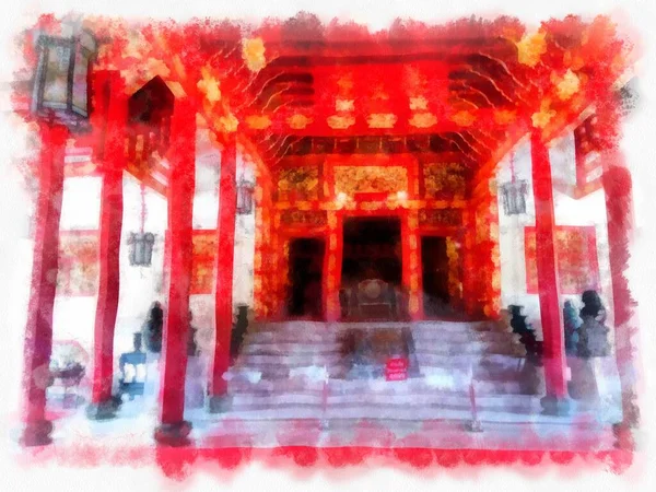 Landscape Ancient Buildings Ancient Chinese Architecture Watercolor Style Illustration Impressionist — Stockfoto