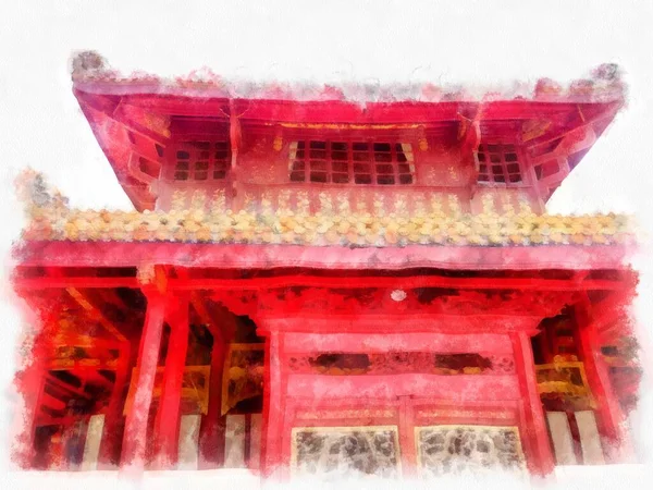 Landscape Ancient Buildings Ancient Chinese Architecture Watercolor Style Illustration Impressionist — Stock Photo, Image