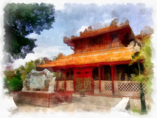 Landscape Ancient Buildings Ancient Chinese Architecture Watercolor Style Illustration Impressionist — Photo