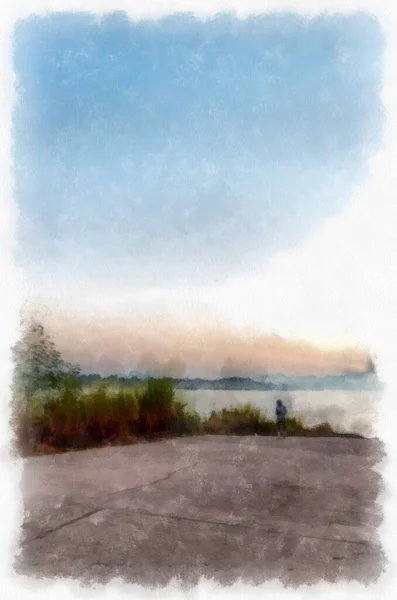 Mekong River Landscape Thailand Watercolor Style Illustration Impressionist Painting — Stok fotoğraf