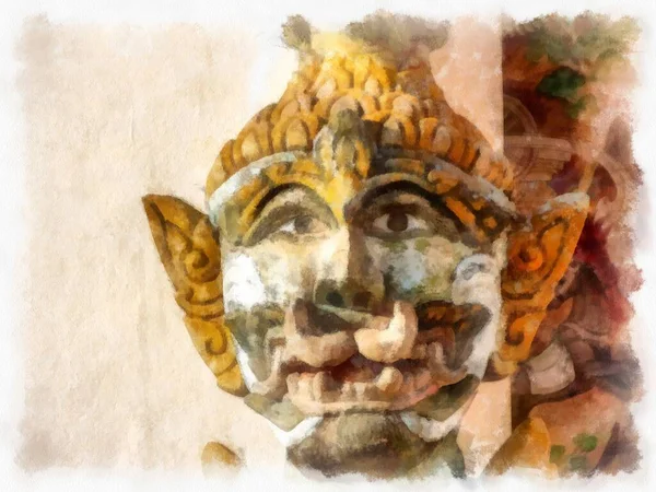 Tayland 'ın kuzeydoğusundaki antik tapınaklar suluboya resim çizimi.