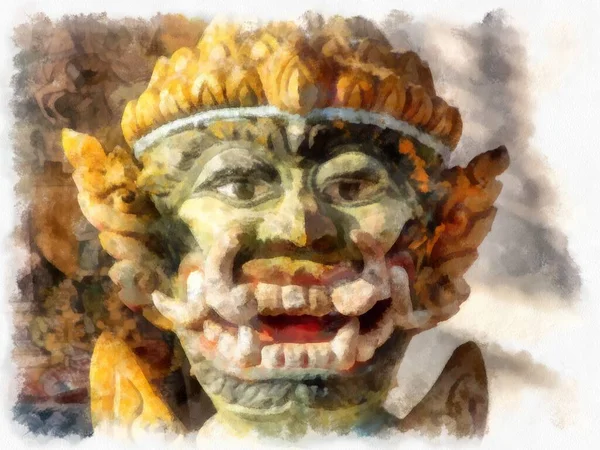 Tayland 'ın kuzeydoğusundaki antik tapınaklar suluboya resim çizimi.