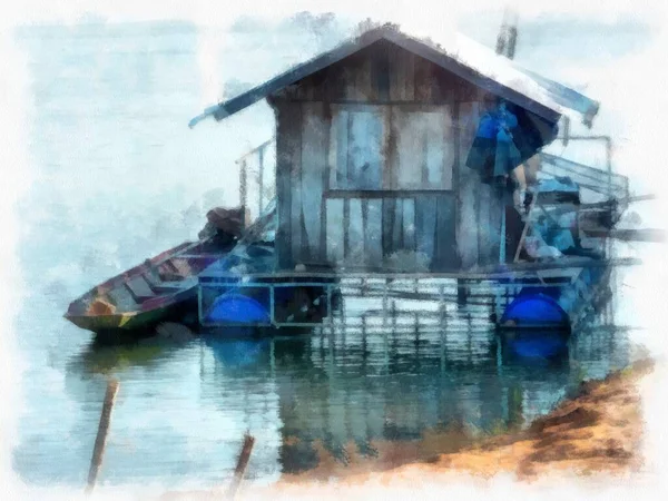 Mekong River Landscape Thailand Watercolor Style Illustration Impressionist Painting — Foto Stock