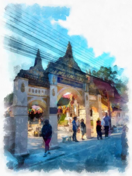 Starożytne Świątynie Północno Wschodnich Prowincjach Tajlandii Akwarela Styl Ilustracji Impresjonistyczne — Zdjęcie stockowe