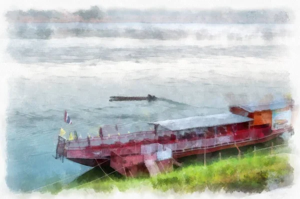 Mekong Flusslandschaft Von Thailand Aquarell Stil Illustration Impressionistische Malerei — Stockfoto
