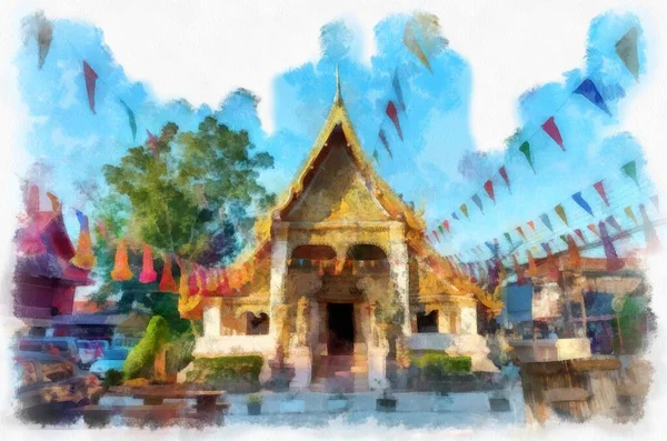 Oude Tempels Noordoostelijke Provincies Van Thailand Aquarel Stijl Illustratie Impressionistische — Stockfoto