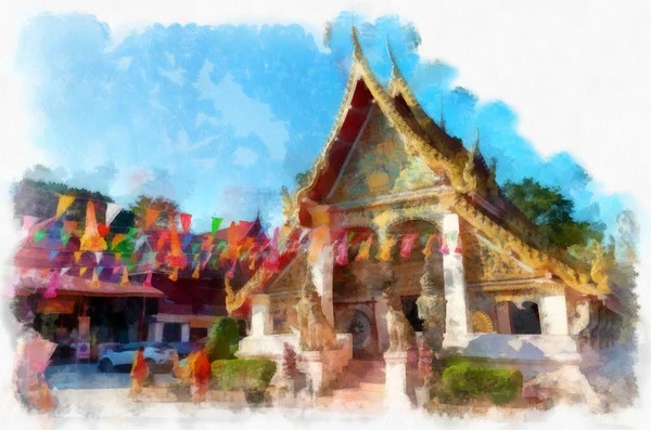 Antike Tempel Den Nordöstlichen Provinzen Thailands Aquarell Stil Illustration Impressionistische — Stockfoto