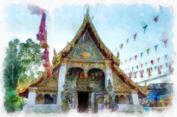 Ancient Temples Northeastern Provinces Thailand Watercolor Style Illustration Impressionist Painting — Foto Stock