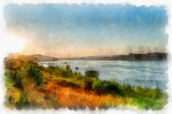 Mekong River Landscape Thailand Watercolor Style Illustration Impressionist Painting — Photo