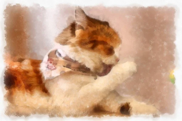 Cats Various Cute Poses Watercolor Style Illustration Impressionist Painting — стоковое фото