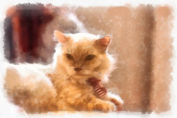 Cats Various Cute Poses Watercolor Style Illustration Impressionist Painting — стоковое фото