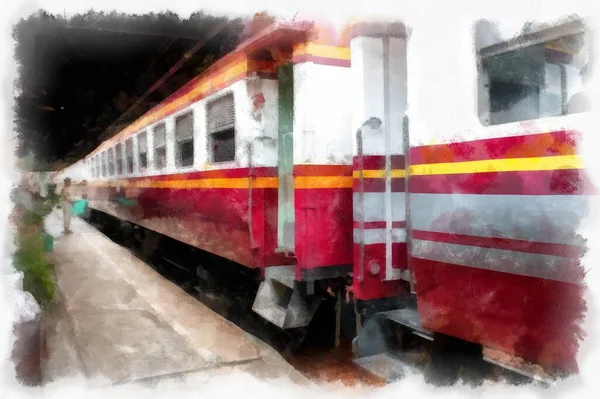 Thai Treno Acquerello Stile Illustrazione Impressionista Pittura — Foto Stock