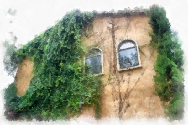 Ancient Italian Village Architecture Building Watercolor Style Illustration Impressionist Painting — Foto de Stock