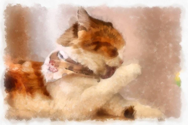 Macskák Különböző Aranyos Pózok Akvarell Stílus Illusztráció Impresszionista Festmény — Stock Fotó