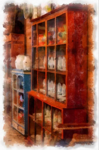 Antique Shop Watercolor Style Illustration Impressionist Painting — Foto Stock