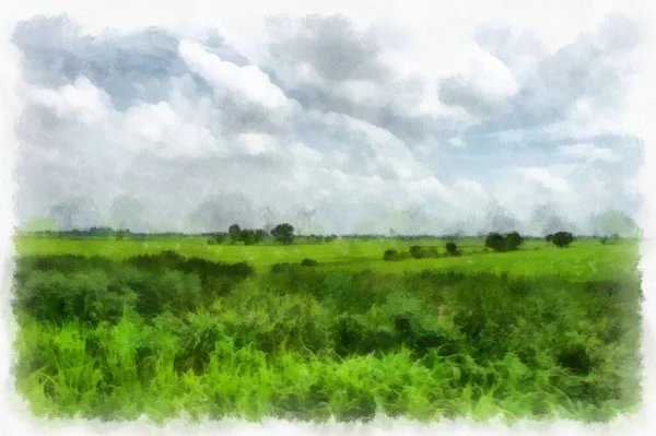 Meadow Forest Landscape Watercolor Style Illustration Impressionist Painting — Fotografia de Stock