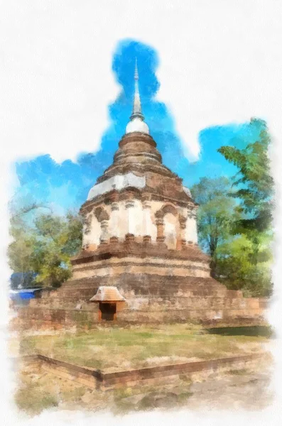 Architecture Ancienne Thaïlande Septentrionale Illustration Style Aquarelle Peinture Impressionniste — Photo