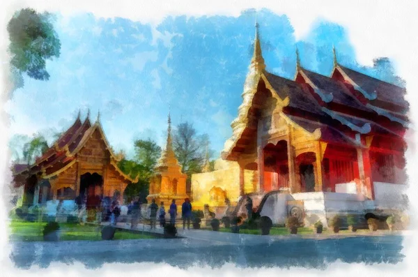 Architecture Ancienne Thaïlande Septentrionale Illustration Style Aquarelle Peinture Impressionniste — Photo