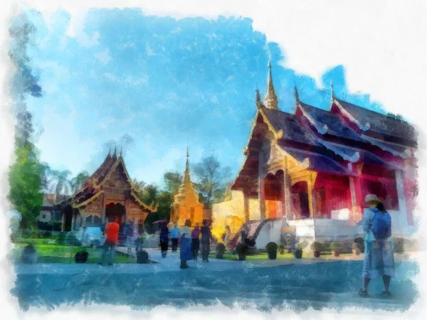 Oude Architectuur Van Noord Thailand Aquarel Stijl Illustratie Impressionistische Schilderkunst — Stockfoto