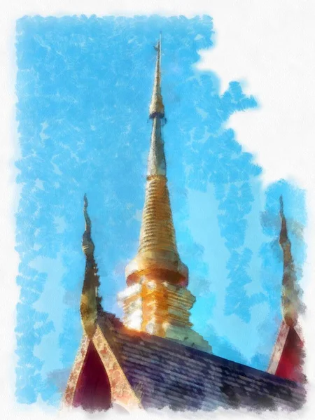 Antica Architettura Della Thailandia Settentrionale Acquerello Stile Illustrazione Impressionista Pittura — Foto Stock