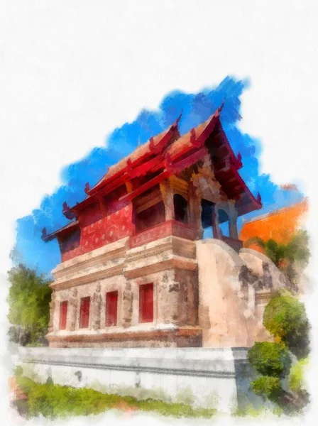 Ancient Architecture Northern Thailand Watercolor Style Illustration Impressionist Painting — Stock Photo, Image