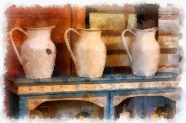 Antique Water Jug Watercolor Style Illustration Impressionist Painting — Stockfoto