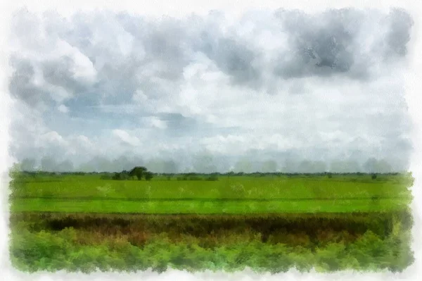 Meadow Forest Landscape Watercolor Style Illustration Impressionist Painting — стоковое фото