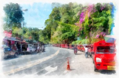 Landscape and scenery of the Ancient Architecture Council in Chiang Mai and tourist attractions of Thailand watercolor style illustration impressionist painting.
