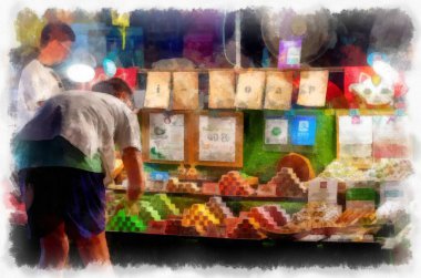 Landscape and scenery of the Ancient Architecture Council in Chiang Mai and tourist attractions of Thailand watercolor style illustration impressionist painting.