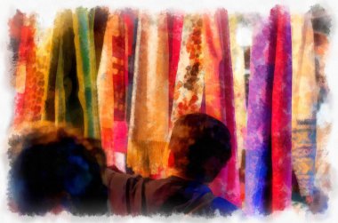 Landscape and scenery of the Ancient Architecture Council in Chiang Mai and tourist attractions of Thailand watercolor style illustration impressionist painting.