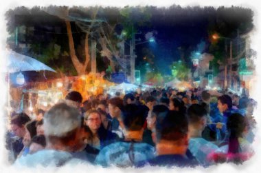 Landscape and scenery of the Ancient Architecture Council in Chiang Mai and tourist attractions of Thailand watercolor style illustration impressionist painting.